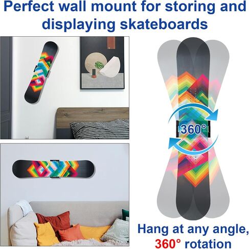 BOXOB Skateboard Deck Wall Mount, 360-Degree Rotating Skateboard Wall Hanger Stand Floating Snowboard Holder Shelf Horizontal Skate Deck Display Rack for Skateboarder Collector in Saudi Arabia