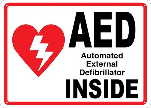 دائرة AED داخل الحائط علامة معدنية في الهواء الطلق - 12 × 8 لافتات معدنية للأعمال ، ومكان العمل ، والمكتب ، والمنزل ، وعلامات التوصيل ، وعلامات الطرق ، وعلامات الحديقة in Kuwait