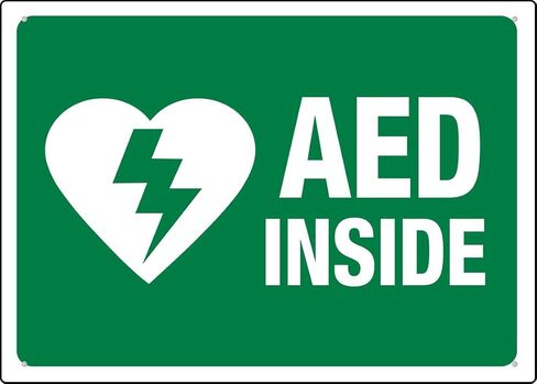 دائرة AED داخل الحائط علامة معدنية في الهواء الطلق - 12 × 8 لافتات معدنية للأعمال ، ومكان العمل ، والمكتب ، والمنزل ، وعلامات التوصيل ، وعلامات الطرق ، وعلامات الحديقة in Kuwait