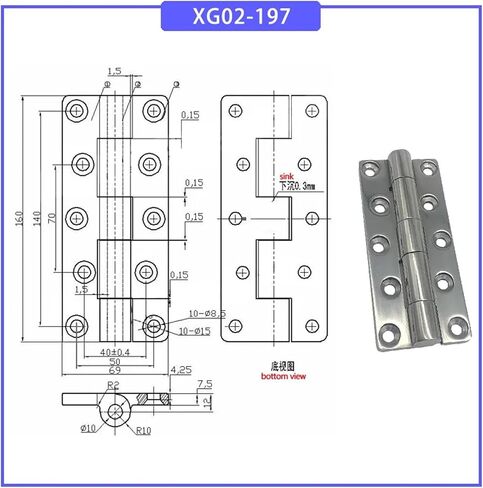 مفصلات شاقة مصنوعة من 304 XG02-197 من الفولاذ المقاوم للصدأ 1pcs in Saudi Arabia
