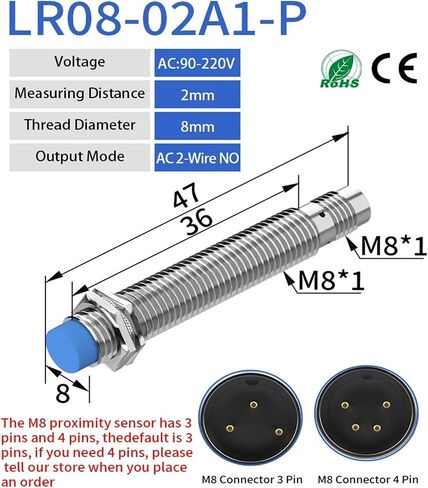 موصل القرب القرب مستشعر مستشعر M8 Series 3pin 4pin NPN PNP مسافة 2 مم 1 مم غير التدفق 6-36V (كابل الموصل I-M8) in Saudi Arabia