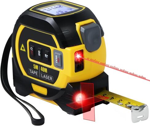 شريط ليزر قياس 3 في 1 متر رقمي للليزر مع شاشة LCD وجهاز قفل الذات 131 قدم/40 متر أداة قياس ليزر قابلة للشحن و 5 م شريط قياس/حجم in Kuwait