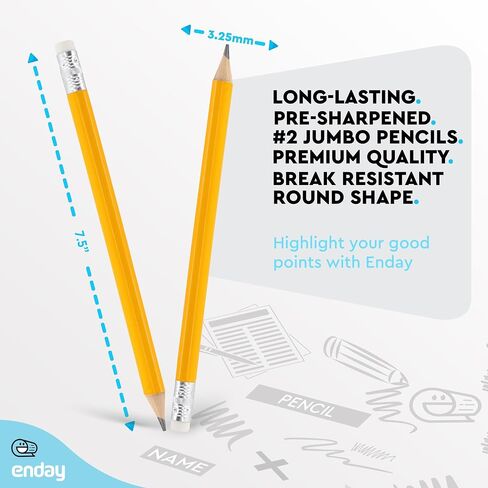 Emraw Pre Sharpened Round Primary Size No 2 Jumbo Pencils for Preschoolers, Elementary Kids - Pack of 24 Premium Fat Pencils in Saudi Arabia