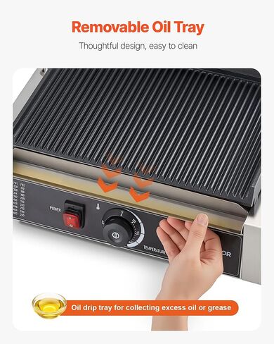 Vevor Commercial Panini Grill ، 1800W صانع شطيرة شطيرة كهربائية ، شطائر من الفولاذ المقاوم للصدأ مكبس مع مقبض والتحكم في درجة الحرارة ، 13.5 × 9.3 in Kuwait