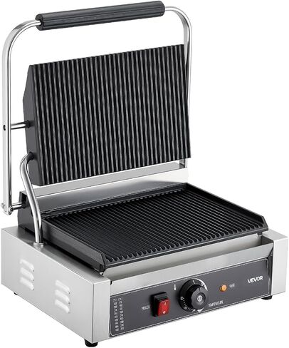 Vevor Commercial Panini Grill ، 1800W صانع شطيرة شطيرة كهربائية ، شطائر من الفولاذ المقاوم للصدأ مكبس مع مقبض والتحكم في درجة الحرارة ، 13.5 × 9.3 in Kuwait