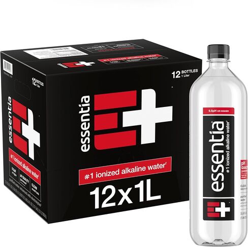 Essentia Water المعبأة في زجاجات ، مياه قلوية مؤينة: 99.9 ٪ نقية ، مملوءة بالكهرباء ، 9.5 درجة الحموضة أو أعلى مع طعم نظيف وسلس ، 1 لتر (حزمة 12) in Saudi Arabia