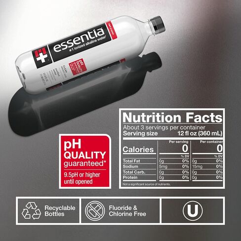 Essentia Water المعبأة في زجاجات ، مياه قلوية مؤينة: 99.9 ٪ نقية ، مملوءة بالكهرباء ، 9.5 درجة الحموضة أو أعلى مع طعم نظيف وسلس ، 1 لتر (حزمة 12) in Saudi Arabia