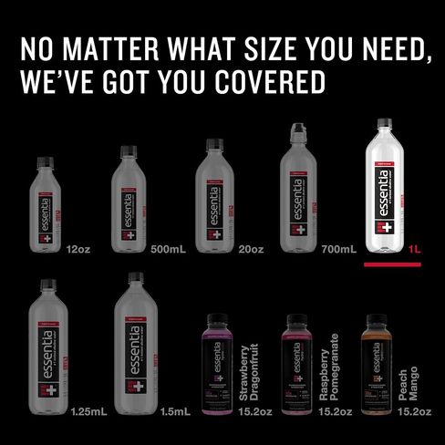 Essentia Water المعبأة في زجاجات ، مياه قلوية مؤينة: 99.9 ٪ نقية ، مملوءة بالكهرباء ، 9.5 درجة الحموضة أو أعلى مع طعم نظيف وسلس ، 1 لتر (حزمة 12) in Saudi Arabia