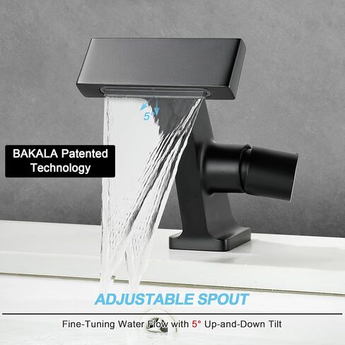 BAKALA Black Waterfall Bathroom Faucets, Single Hole Single Handle Brass Bathroom Sink Faucet Deck Mount, Rv Lavatory Vanity Faucet with 2 Supply Holes in Saudi Arabia