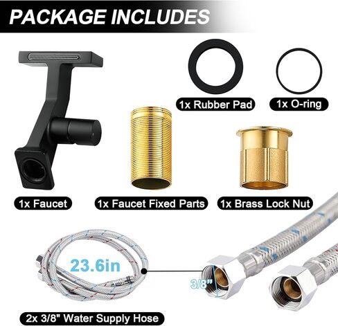 BAKALA Black Waterfall Bathroom Faucets, Single Hole Single Handle Brass Bathroom Sink Faucet Deck Mount, Rv Lavatory Vanity Faucet with 2 Supply Holes in Saudi Arabia