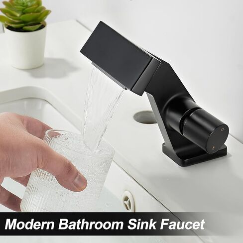 BAKALA Black Waterfall Bathroom Faucets, Single Hole Single Handle Brass Bathroom Sink Faucet Deck Mount, Rv Lavatory Vanity Faucet with 2 Supply Holes in Saudi Arabia