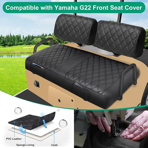 iLSKW Golf Cart Seat Covers for Yamaha G22 G8 G9 G16 G19 G2 Seat Cover OEM Front, Thinck Vinyl Leather with Convex Diamond Texure, Full Wrap-Around Design of Yamaha G22 Golf Cart Front Seat Cover in Saudi Arabia
