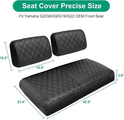 iLSKW Golf Cart Seat Covers for Yamaha G22 G8 G9 G16 G19 G2 Seat Cover OEM Front, Thinck Vinyl Leather with Convex Diamond Texure, Full Wrap-Around Design of Yamaha G22 Golf Cart Front Seat Cover in Saudi Arabia