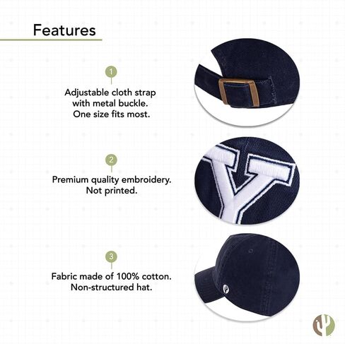 Desert Cactus Yale University Baseball Hat Bulldogs Bulldogs قبعات مطرزة على Cap قابلة للتعديل حزام القماش للبالغين (النمط A1) الأزرق in Kuwait