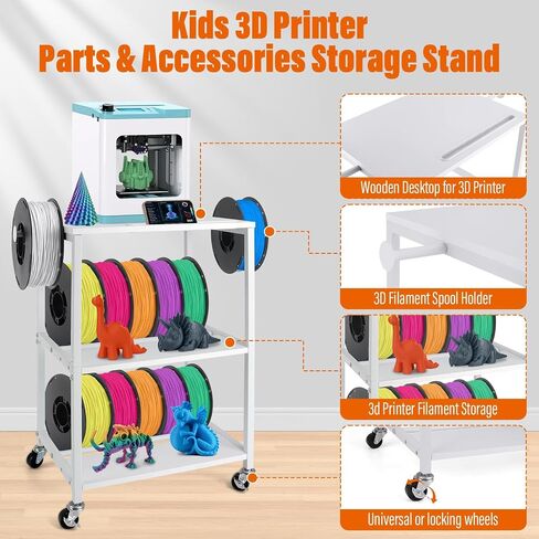 Kids 3D Printer Stand Filament Storage, Toybox 3D Printer for Kids Table Heavy Duty Filament Rack Spool Holder with Wheels, Mini 3D Printer Organizer Stand Storage Accessories in Kuwait