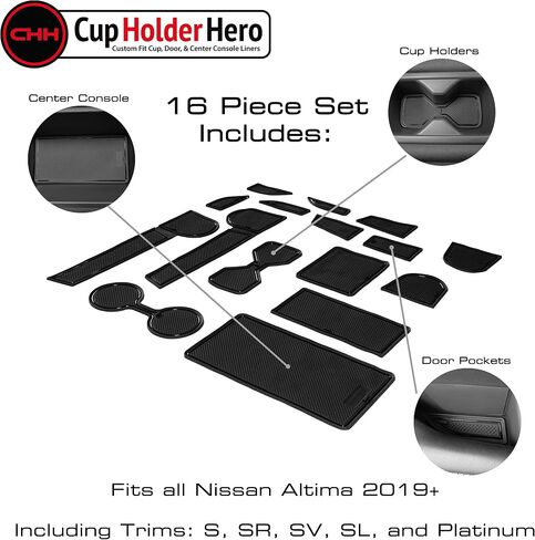 يناسب Cupholderhoero مع ملحقات Nissan Altima 2019-2024 مخصصة مخصصة غير قابلة للانزلاق لمكافحة كأس الغبار ، حصير بطانة وحدة التحكم المركزية ، بطانات جيب الأبواب 16 مساءً (حمراء الحافة) in Kuwait