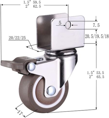 1.5 Inch Furniture Casters Cabinet Clamp with Brake Wheels Soft Rubber Swivel Caster Furniture 4Pcs(N0.1,20mm) in Saudi Arabia