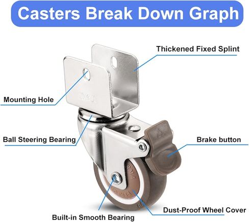 1.5 Inch Furniture Casters Cabinet Clamp with Brake Wheels Soft Rubber Swivel Caster Furniture 4Pcs(N0.1,20mm) in Saudi Arabia