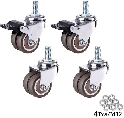 4Pcs/Set 2inch Heavy Duty Swivel Stem Rubber Caster Wheels M12 X 25mm Locking Casters Replacement(Set 1) in Saudi Arabia