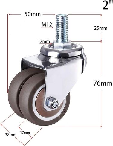 4Pcs/Set 2inch Heavy Duty Swivel Stem Rubber Caster Wheels M12 X 25mm Locking Casters Replacement(Set 1) in Saudi Arabia