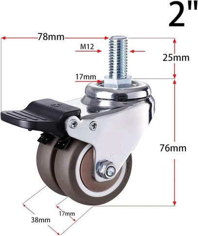 4Pcs/Set 2inch Heavy Duty Swivel Stem Rubber Caster Wheels M12 X 25mm Locking Casters Replacement(Set 1) in Saudi Arabia