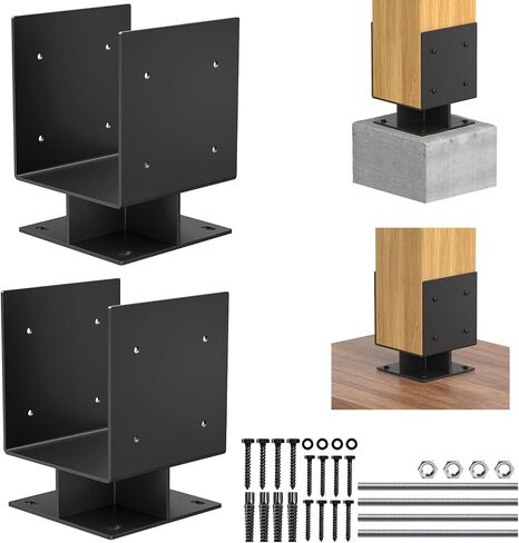 4 "× 4" قاعدة ما بعد الخرسانة ، 2pcs الفولاذ المقاوم للصدأ قابلة للتعديل قوس مرساة (داخلي 3.5 × 3.5) ، حامل قاعدة خشبية على شكل حرف U لدعم درابزين الشرفة in Kuwait