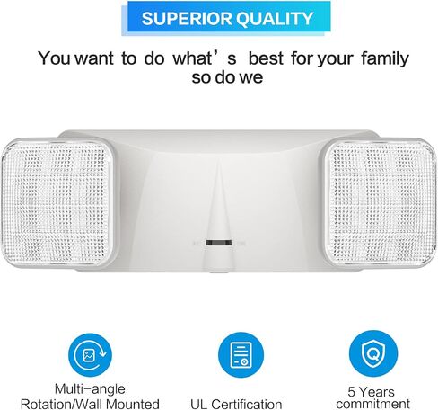 1 Pack Led Emergency Lighting White, Adjustable Square Head Emergency Light with Battery, 90 Minutes-UL Listed-Wall Mount, Hard Wired, 120-277VAC, Fire Resistant in Kuwait