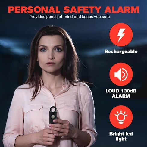 Rechargeable Personal Safety Alarm -130dB Keychain with SOS Flashing Light, Lightweight28g,500+ Days Standby, Loud Alert for Girls, Children, Elderly (Pink) in Saudi Arabia