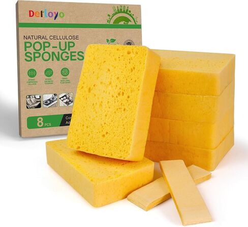 8-Count Pop Up Cellulose Sponges | Non-Scratch Eco-Friendly Kitchen Sponges for Dishes, Bathroom, Cars | Tear-Resistant Natural Scrub Sponges | Biodegradable Compostable Cellulose in Saudi Arabia