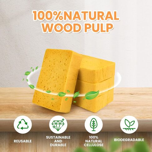 8-Count Pop Up Cellulose Sponges | Non-Scratch Eco-Friendly Kitchen Sponges for Dishes, Bathroom, Cars | Tear-Resistant Natural Scrub Sponges | Biodegradable Compostable Cellulose in Saudi Arabia
