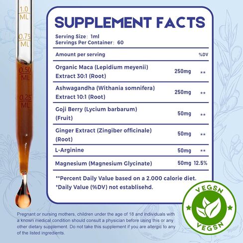 Maca Root Ashwagandha Liquid Drops - Maca and Ashwagandha Supplements with Goji Berry,Ginger Extract,L-Arginine and Magnesium Enhanced Energy 2 fl oz in Saudi Arabia