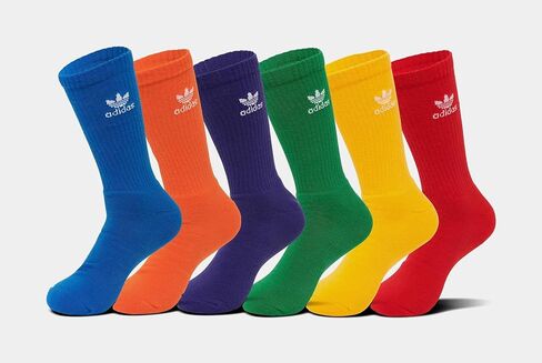 Adidas - Men's Originals Trefoil Rainbow Brights Crew Socks - 6-Pack | Size Large (8-12) | Red, Blue, Yellow(Gold), Green, Purple, Orange | IU6182B in Saudi Arabia