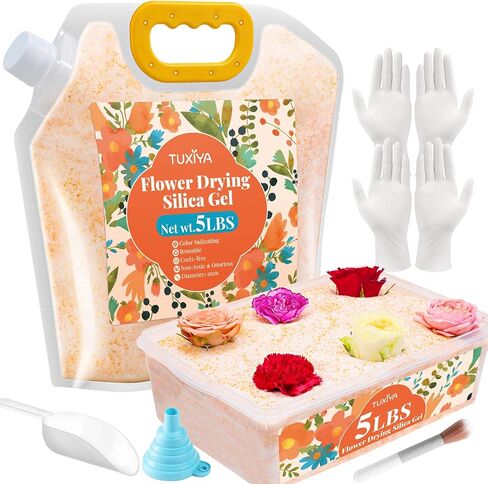 5LBS Silica Gel Flower Drying,Reusable Flower Drying Silica Gel Crystals with 6L Airtight Containers, Color Indicating Flower Preservation Kit for Drying Flowers Bead Size<1mm in Kuwait