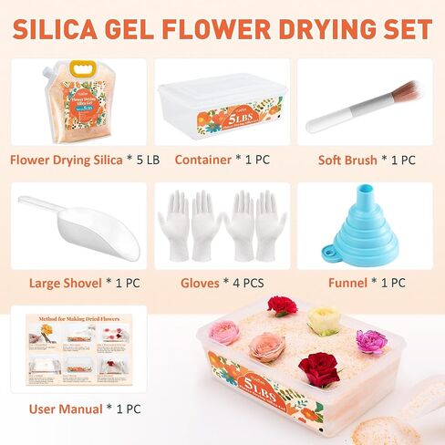 5LBS Silica Gel Flower Drying,Reusable Flower Drying Silica Gel Crystals with 6L Airtight Containers, Color Indicating Flower Preservation Kit for Drying Flowers Bead Size<1mm in Kuwait