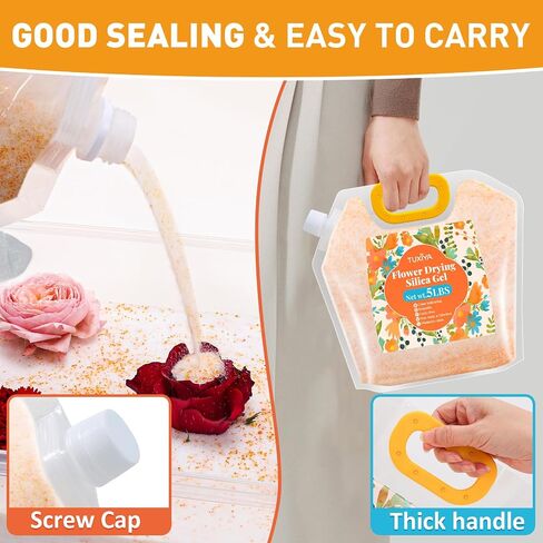 5LBS Silica Gel Flower Drying,Reusable Flower Drying Silica Gel Crystals with 6L Airtight Containers, Color Indicating Flower Preservation Kit for Drying Flowers Bead Size<1mm in Kuwait