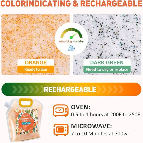 5LBS Silica Gel Flower Drying,Reusable Flower Drying Silica Gel Crystals with 6L Airtight Containers, Color Indicating Flower Preservation Kit for Drying Flowers Bead Size<1mm in Kuwait