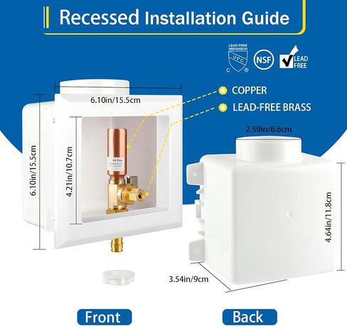 Ice Maker Outlet Box With 1/2" Crimp F1807 Pex Inlet and 1/4" OD Ball Valve Compression Outlet Connections for Icemaker, Water Dispenser in Kuwait