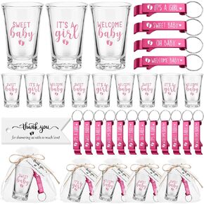 Pickmesh 96 Pcs Baby Shower Party Favors for 24 Guest, Boy or Girl Shot Glasses Gifts, Bottle Openers, Thank You Tags, Organza Bags Baby Shower Prizes for Guest Return Gifts Gender Reveal Party(Blue) in Saudi Arabia