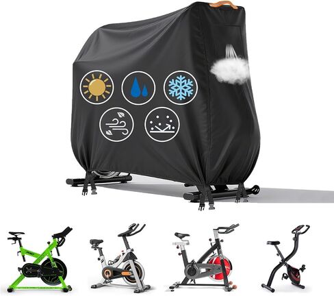 Stationary Bike Cover Waterproof Outdoor，Upright Exercise Bike Cover with Air Vent,Waterproof Strip,4 Windproof Buckles,All Weather Large Cover for Most Stationary Bike in Saudi Arabia