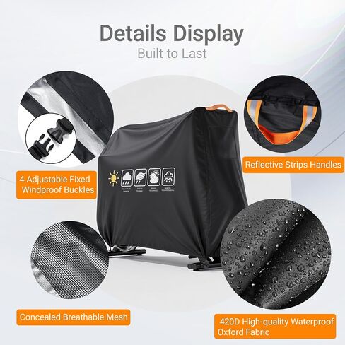 Stationary Bike Cover Waterproof Outdoor，Upright Exercise Bike Cover with Air Vent,Waterproof Strip,4 Windproof Buckles,All Weather Large Cover for Most Stationary Bike in Saudi Arabia