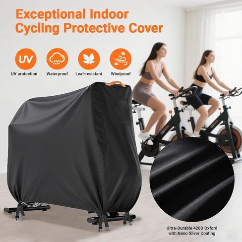 Stationary Bike Cover Waterproof Outdoor，Upright Exercise Bike Cover with Air Vent,Waterproof Strip,4 Windproof Buckles,All Weather Large Cover for Most Stationary Bike in Saudi Arabia