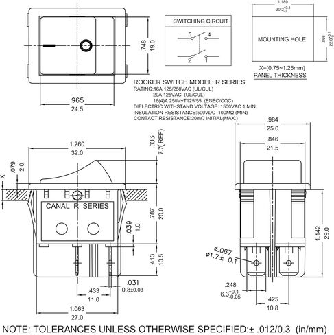 1 حزمة القناة R سلسلة Rocker Switch 16A/20A 125VAC/250VAC 4-PIN DPST لـ PELOTON ARCHERMILLS ، Hongju R Series ، Taiheng TH3 ، Defond DRH-2415-3 in Saudi Arabia