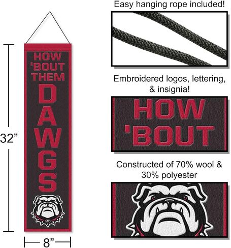 Wincraft Georgia Bulldogs كيف "نوبة لهم Dawgs 8x32 بوصة الرأسية صوف المطرز المطرز in Saudi Arabia