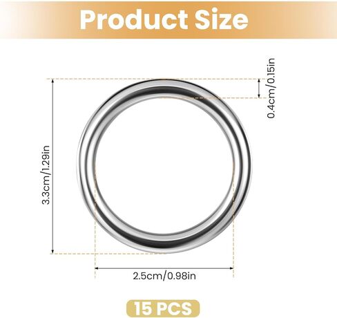15pcs Seamless Stainless Steel Metal O Rings, Metal Rings 1 Inch Smoothing Loop Welded O-Ring Round Ring Solid Round Ring Buckles For Hanging Strap Sling Belt in Saudi Arabia