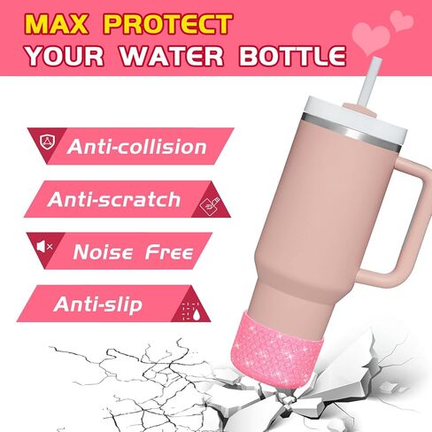 Wuqid Prettection Bling Heart Texture Silicone Boot Sleeve متوافق مع قولان مقطع 40 أوقية أوقية 20 أوقية و 12-24 أوقية قارورة هيدرو الرياضية ، غطاء قاع زجاجة مضاد للانزلاق لمدة 2.8-2.95 بوصة أسفل in Kuwait