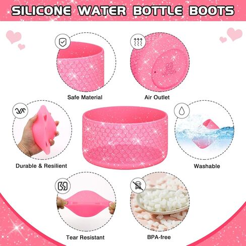 Wuqid Prettection Bling Heart Texture Silicone Boot Sleeve متوافق مع قولان مقطع 40 أوقية أوقية 20 أوقية و 12-24 أوقية قارورة هيدرو الرياضية ، غطاء قاع زجاجة مضاد للانزلاق لمدة 2.8-2.95 بوصة أسفل in Kuwait