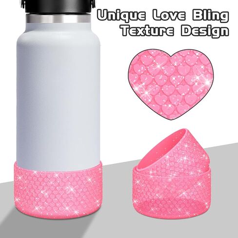 Wuqid Prettection Bling Heart Texture Silicone Boot Sleeve متوافق مع قولان مقطع 40 أوقية أوقية 20 أوقية و 12-24 أوقية قارورة هيدرو الرياضية ، غطاء قاع زجاجة مضاد للانزلاق لمدة 2.8-2.95 بوصة أسفل in Kuwait