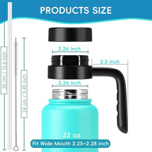 غطاء بديل لزجاجة ماء عريض من Hydroflask ، أغطية أعلى مع قش لإكسسوارات قارورة المائية ، غطاء مقبض زجاجة رياضية أعلى لـ Hydroflask 12 16 20 32 40 64 128 أوقية in Kuwait