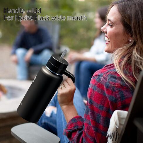 غطاء بديل لزجاجة ماء عريض من Hydroflask ، أغطية أعلى مع قش لإكسسوارات قارورة المائية ، غطاء مقبض زجاجة رياضية أعلى لـ Hydroflask 12 16 20 32 40 64 128 أوقية in Kuwait