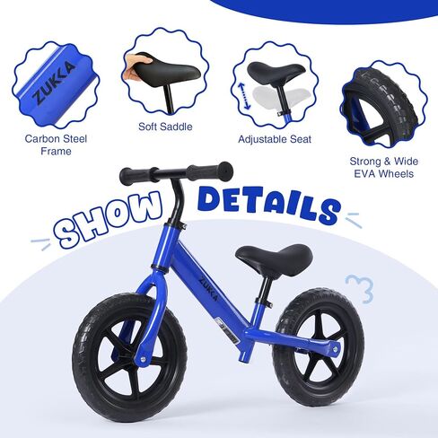 MEGHNA Toddler Balance Bike Kids Toy Aged 2-5 Years Old with Safety Footrest Adjustable Height Seat and Handlebar Strider Bike 8 inch Wheel for Over 18 Months Baby Toddler Kids, Easy to Assembly in Saudi Arabia